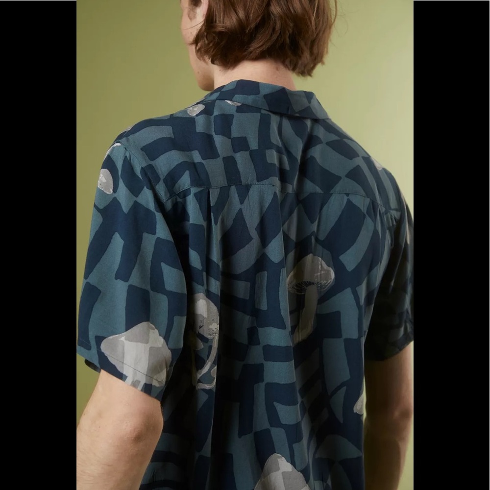 UO Warped Shroom Camp Shirt, Teal, S, M, L, and XL, NWT - Picture 4 of 11
